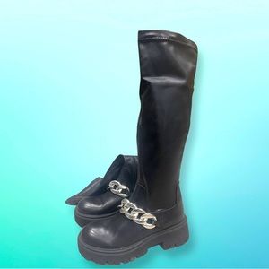 Aldo Shoes | HISTRIDE LeatherBoots with Silver Chain | Color: Black |Size: 6.5|